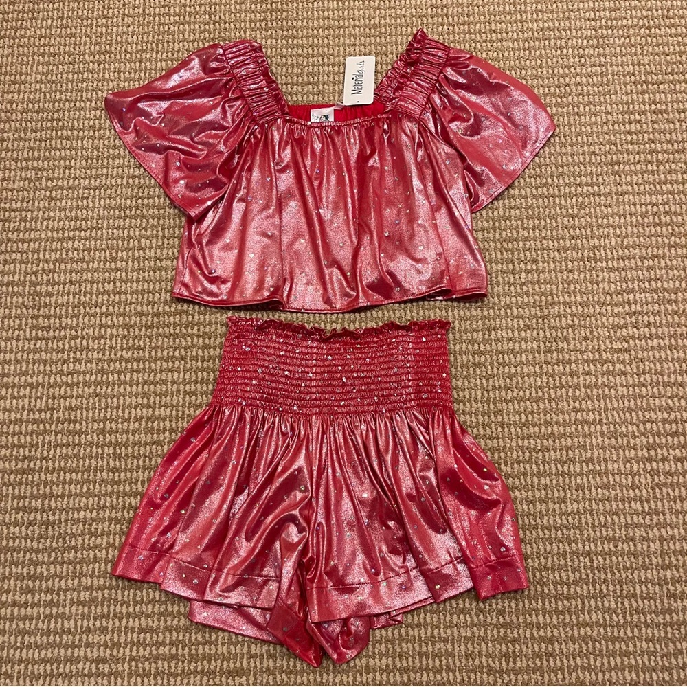 Queen of Sparkles Red Hearts Swing Shorts and Top Set Small NWT - Picture 3 of 10